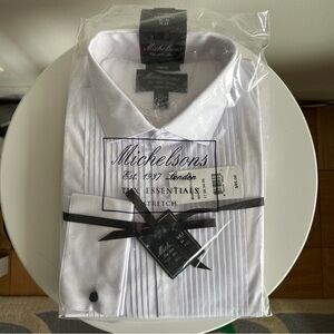 Michelsons of London Classic Fit Tuxedo Shirt with Stretch Size XL 17.5 x 34/35
